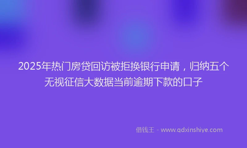 2025年热门房贷回访被拒换银行申请，归纳五个无视征信大数据当前逾期下款的口子