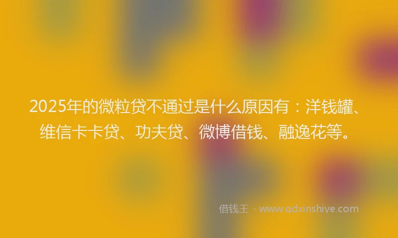 2025年的微粒贷不通过是什么原因有：洋钱罐、维信卡卡贷、功夫贷、微博借钱、融逸花等。