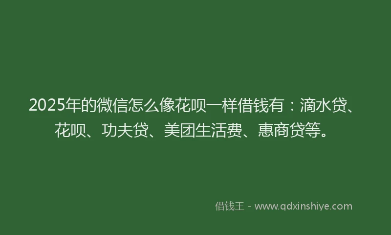 2025年的微信怎么像花呗一样借钱有：滴水贷、花呗、功夫贷、美团生活费、惠商贷等。