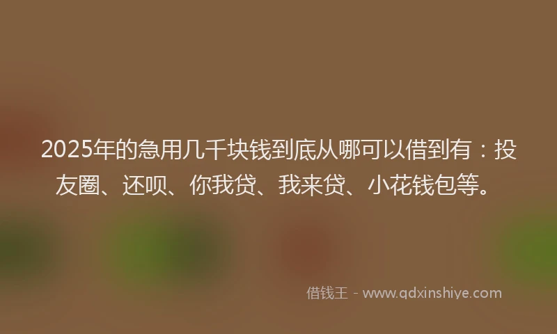 2025年的急用几千块钱到底从哪可以借到有：投友圈、还呗、你我贷、我来贷、小花钱包等。