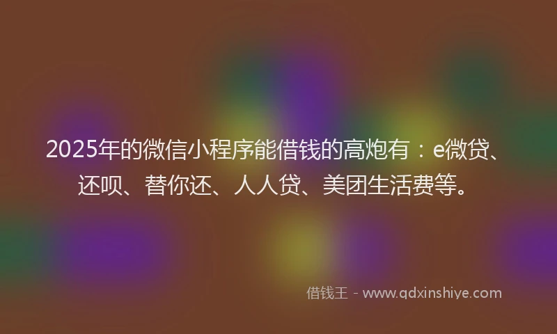 2025年的微信小程序能借钱的高炮有：e微贷、还呗、替你还、人人贷、美团生活费等。