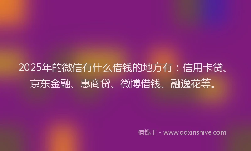 2025年的微信有什么借钱的地方有：信用卡贷、京东金融、惠商贷、微博借钱、融逸花等。