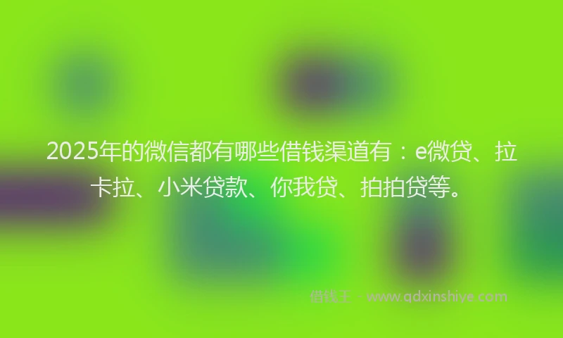 2025年的微信都有哪些借钱渠道有：e微贷、拉卡拉、小米贷款、你我贷、拍拍贷等。