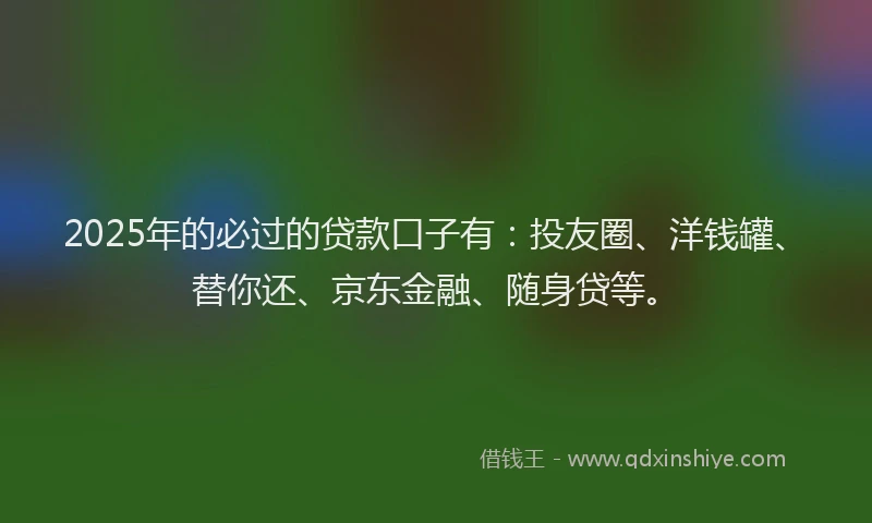 2025年的必过的贷款口子有：投友圈、洋钱罐、替你还、京东金融、随身贷等。