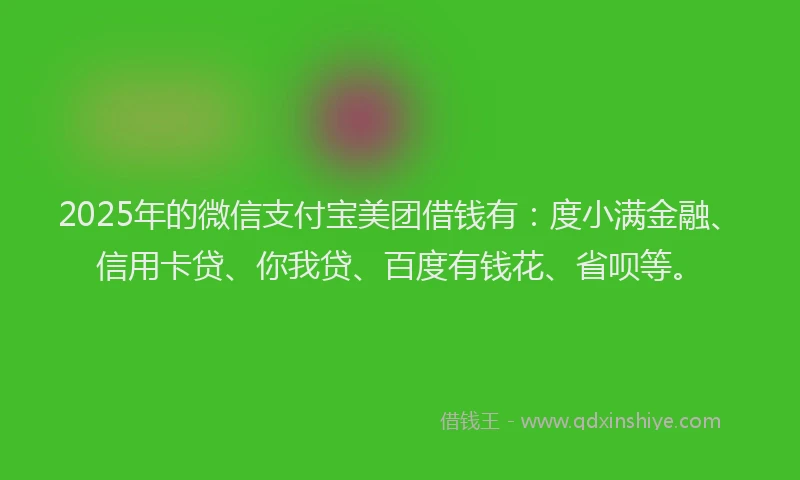 2025年的微信支付宝美团借钱有：度小满金融、信用卡贷、你我贷、百度有钱花、省呗等。