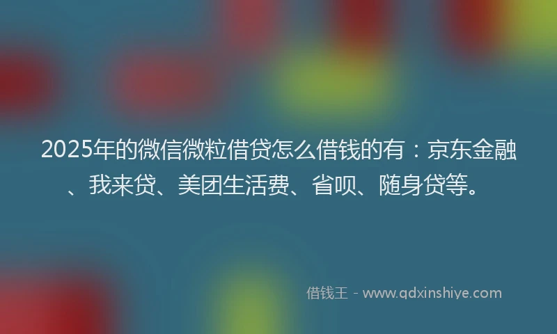 2025年的微信微粒借贷怎么借钱的有：京东金融、我来贷、美团生活费、省呗、随身贷等。