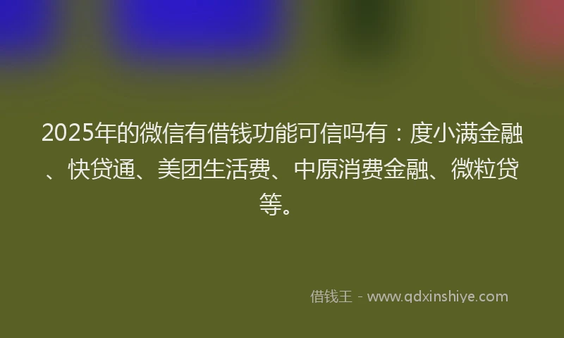 2025年的微信有借钱功能可信吗有：度小满金融、快贷通、美团生活费、中原消费金融、微粒贷等。