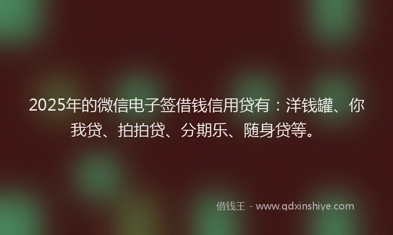 2025年的微信电子签借钱信用贷有：洋钱罐、你我贷、拍拍贷、分期乐、随身贷等。
