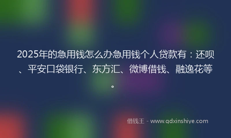 2025年的急用钱怎么办急用钱个人贷款有：还呗、平安口袋银行、东方汇、微博借钱、融逸花等。