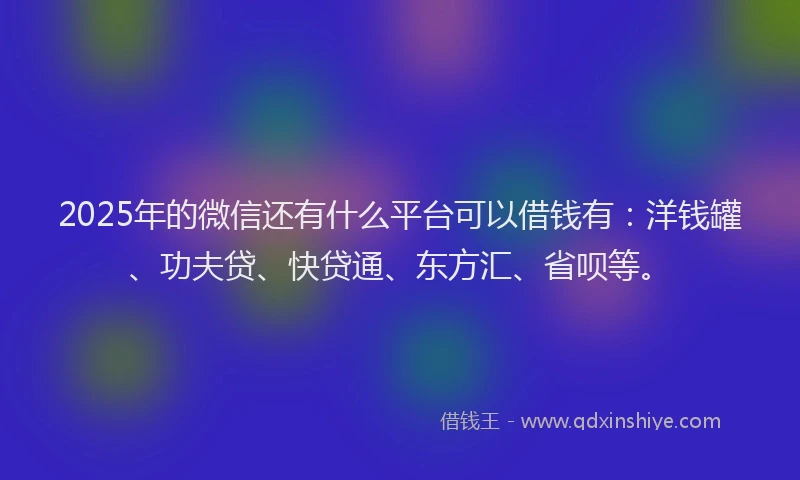 2025年的微信还有什么平台可以借钱有：洋钱罐、功夫贷、快贷通、东方汇、省呗等。