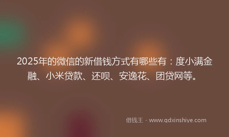2025年的微信的新借钱方式有哪些有：度小满金融、小米贷款、还呗、安逸花、团贷网等。