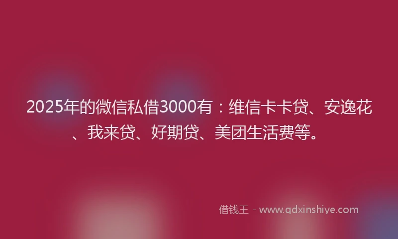 2025年的微信私借3000有：维信卡卡贷、安逸花、我来贷、好期贷、美团生活费等。