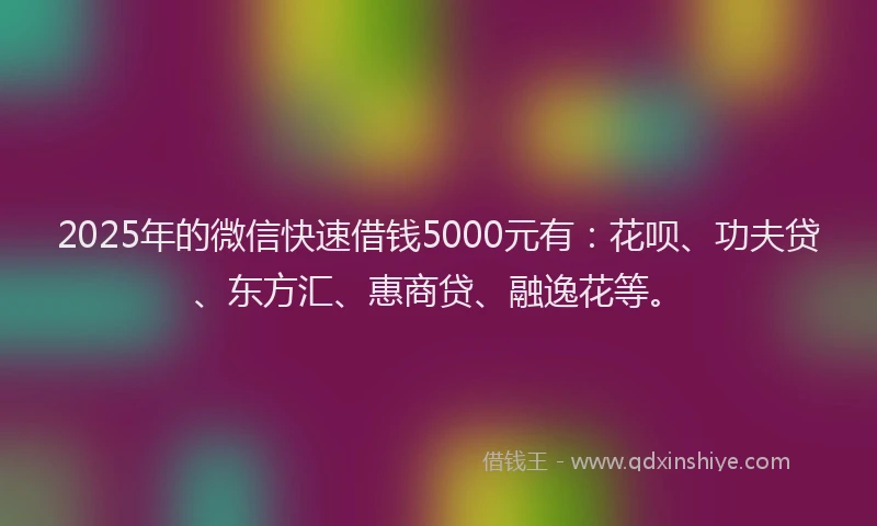 2025年的微信快速借钱5000元有：花呗、功夫贷、东方汇、惠商贷、融逸花等。