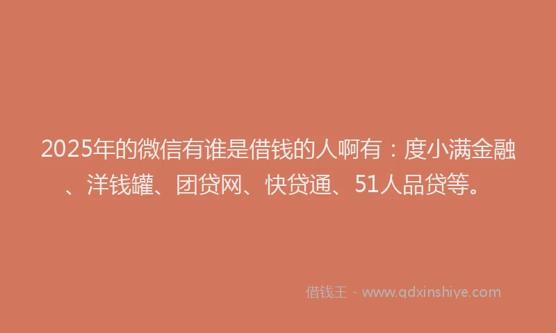 2025年的微信有谁是借钱的人啊有：度小满金融、洋钱罐、团贷网、快贷通、51人品贷等。