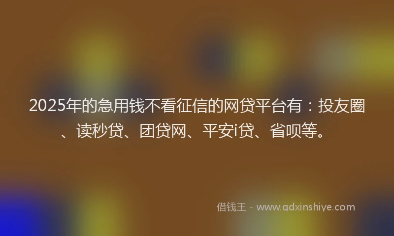 2025年的急用钱不看征信的网贷平台有：投友圈、读秒贷、团贷网、平安i贷、省呗等。