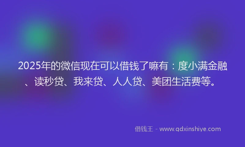 2025年的微信现在可以借钱了嘛有：度小满金融、读秒贷、我来贷、人人贷、美团生活费等。