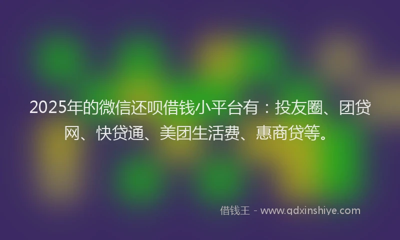 2025年的微信还呗借钱小平台有：投友圈、团贷网、快贷通、美团生活费、惠商贷等。