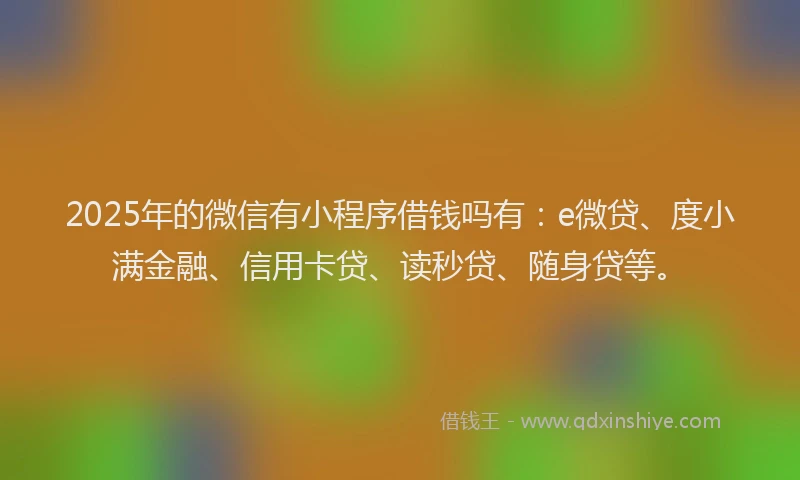2025年的微信有小程序借钱吗有：e微贷、度小满金融、信用卡贷、读秒贷、随身贷等。