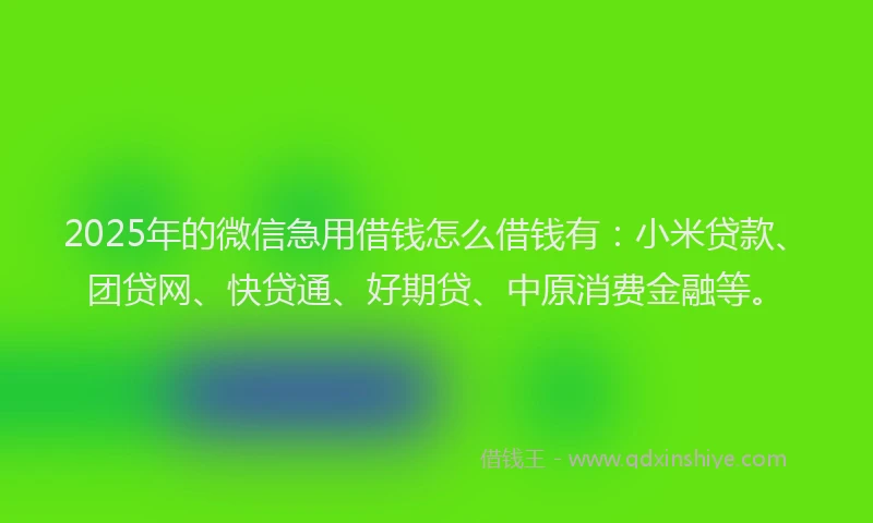 2025年的微信急用借钱怎么借钱有：小米贷款、团贷网、快贷通、好期贷、中原消费金融等。