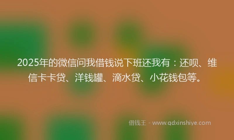 2025年的微信问我借钱说下班还我有：还呗、维信卡卡贷、洋钱罐、滴水贷、小花钱包等。