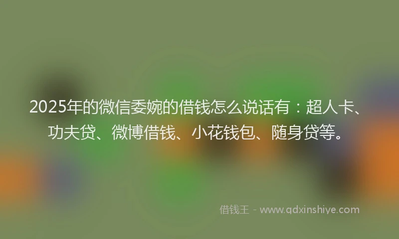 2025年的微信委婉的借钱怎么说话有：超人卡、功夫贷、微博借钱、小花钱包、随身贷等。