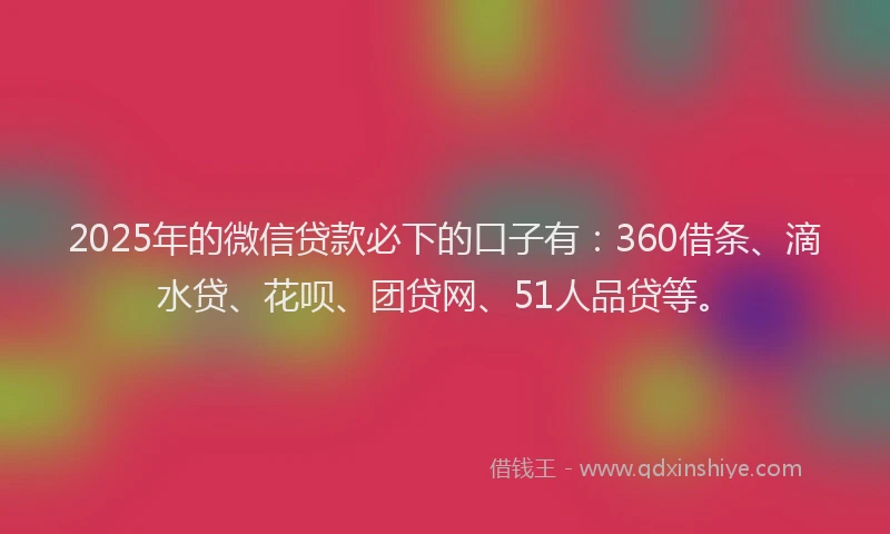2025年的微信贷款必下的口子有：360借条、滴水贷、花呗、团贷网、51人品贷等。