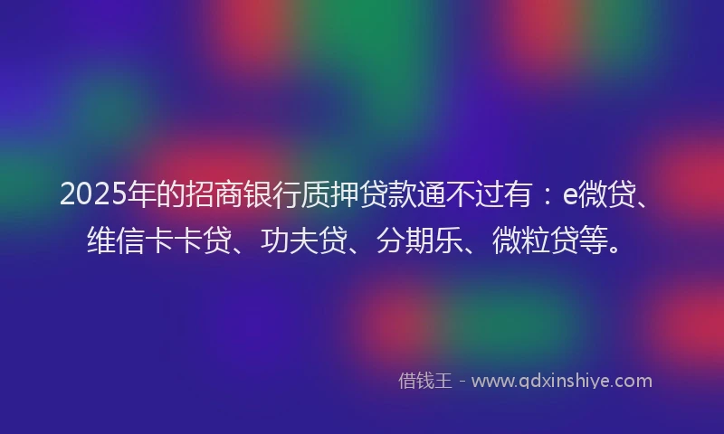 2025年的招商银行质押贷款通不过有：e微贷、维信卡卡贷、功夫贷、分期乐、微粒贷等。