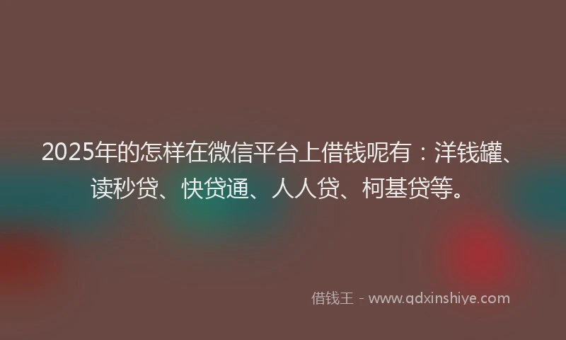 2025年的怎样在微信平台上借钱呢有：洋钱罐、读秒贷、快贷通、人人贷、柯基贷等。