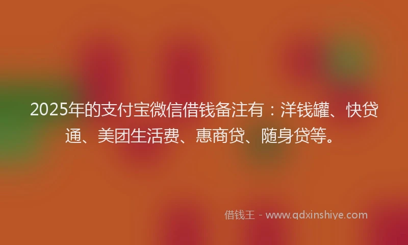 2025年的支付宝微信借钱备注有：洋钱罐、快贷通、美团生活费、惠商贷、随身贷等。