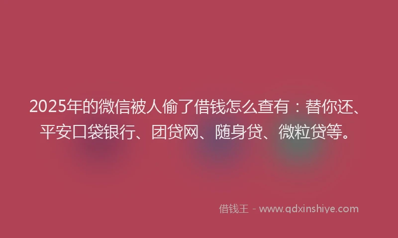 2025年的微信被人偷了借钱怎么查有：替你还、平安口袋银行、团贷网、随身贷、微粒贷等。