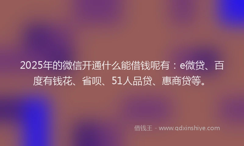 2025年的微信开通什么能借钱呢有：e微贷、百度有钱花、省呗、51人品贷、惠商贷等。