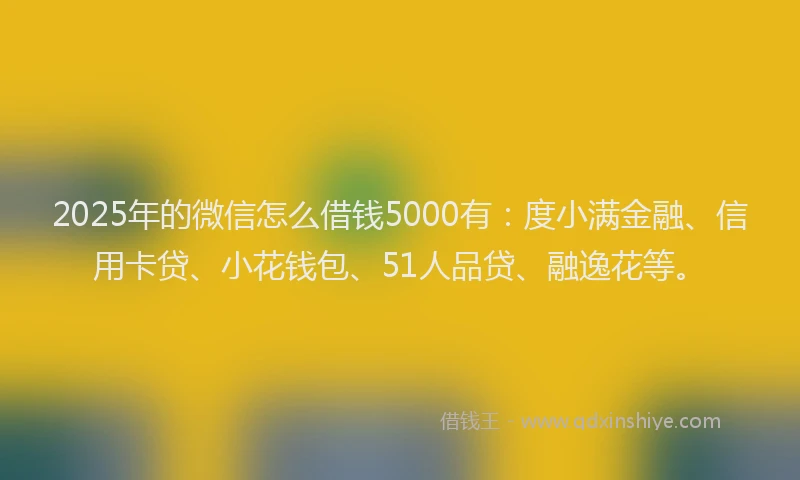 2025年的微信怎么借钱5000有：度小满金融、信用卡贷、小花钱包、51人品贷、融逸花等。
