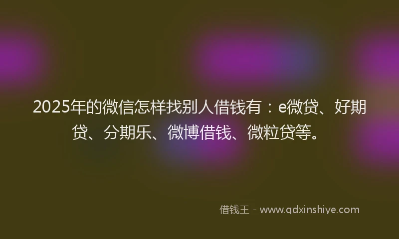 2025年的微信怎样找别人借钱有：e微贷、好期贷、分期乐、微博借钱、微粒贷等。