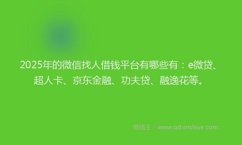 2025年的微信找人借钱平台有哪些有：e微贷、超人卡、京东金融、功夫贷、融逸花等。