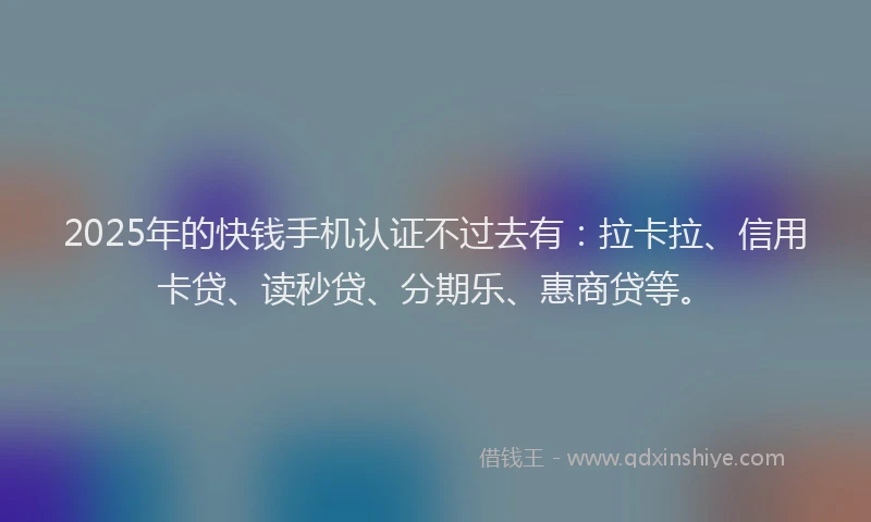 2025年的快钱手机认证不过去有：拉卡拉、信用卡贷、读秒贷、分期乐、惠商贷等。