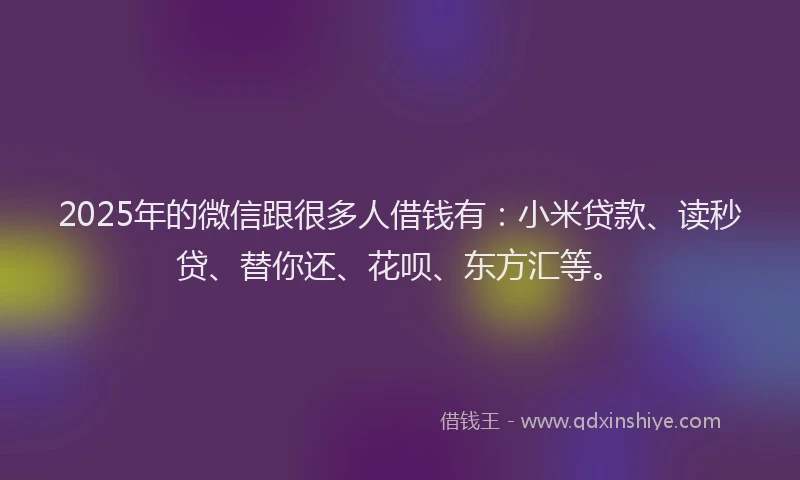 2025年的微信跟很多人借钱有：小米贷款、读秒贷、替你还、花呗、东方汇等。