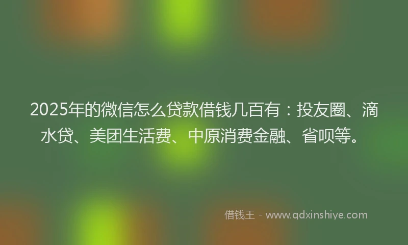 2025年的微信怎么贷款借钱几百有：投友圈、滴水贷、美团生活费、中原消费金融、省呗等。