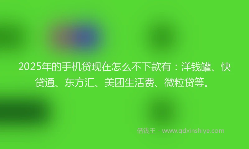 2025年的手机贷现在怎么不下款有：洋钱罐、快贷通、东方汇、美团生活费、微粒贷等。