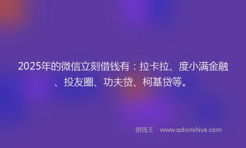 2025年的微信立刻借钱有：拉卡拉、度小满金融、投友圈、功夫贷、柯基贷等。