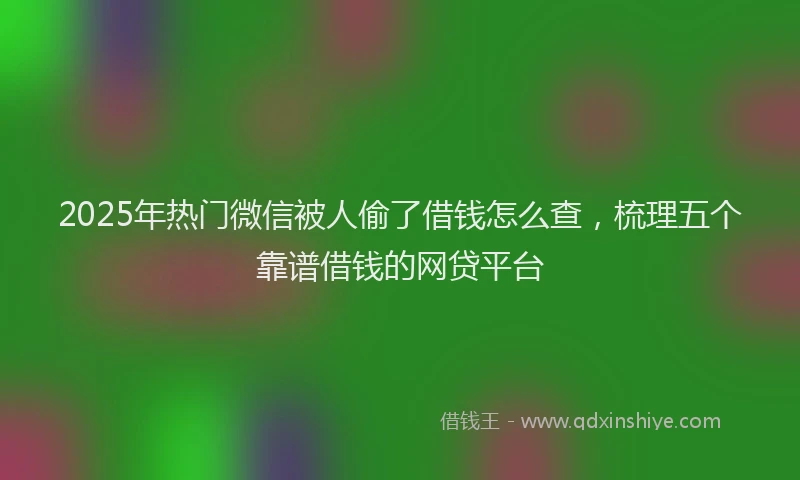 2025年热门微信被人偷了借钱怎么查，梳理五个靠谱借钱的网贷平台