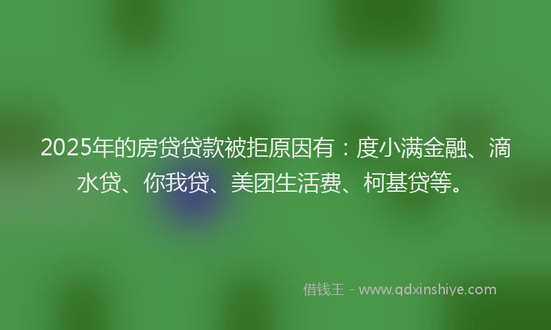2025年的房贷贷款被拒原因有：度小满金融、滴水贷、你我贷、美团生活费、柯基贷等。
