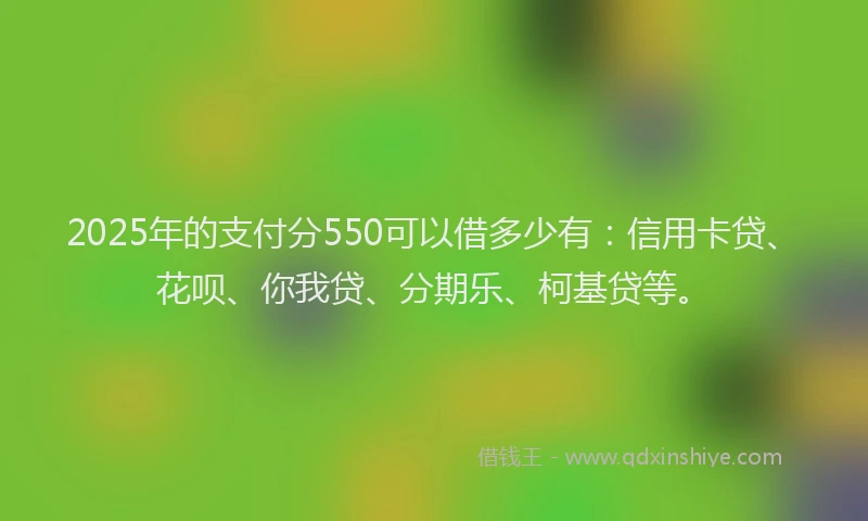 2025年的支付分550可以借多少有：信用卡贷、花呗、你我贷、分期乐、柯基贷等。