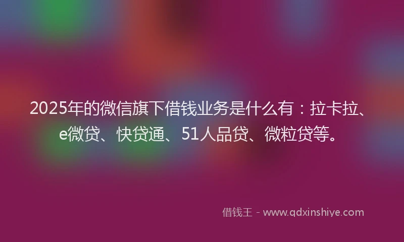 2025年的微信旗下借钱业务是什么有：拉卡拉、e微贷、快贷通、51人品贷、微粒贷等。