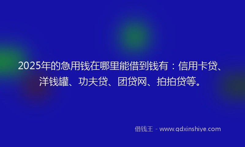 2025年的急用钱在哪里能借到钱有：信用卡贷、洋钱罐、功夫贷、团贷网、拍拍贷等。