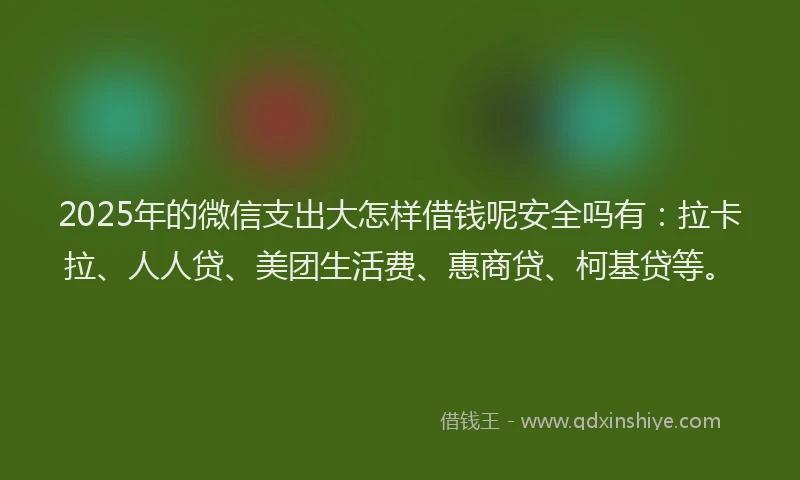 2025年的微信支出大怎样借钱呢安全吗有：拉卡拉、人人贷、美团生活费、惠商贷、柯基贷等。