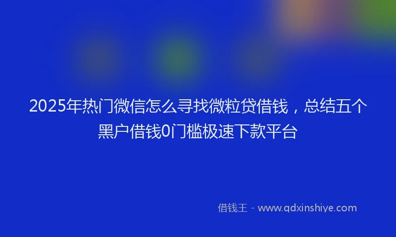2025年热门微信怎么寻找微粒贷借钱，总结五个黑户借钱0门槛极速下款平台