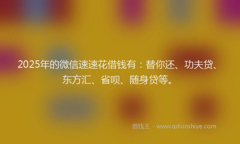 2025年的微信速速花借钱有：替你还、功夫贷、东方汇、省呗、随身贷等。