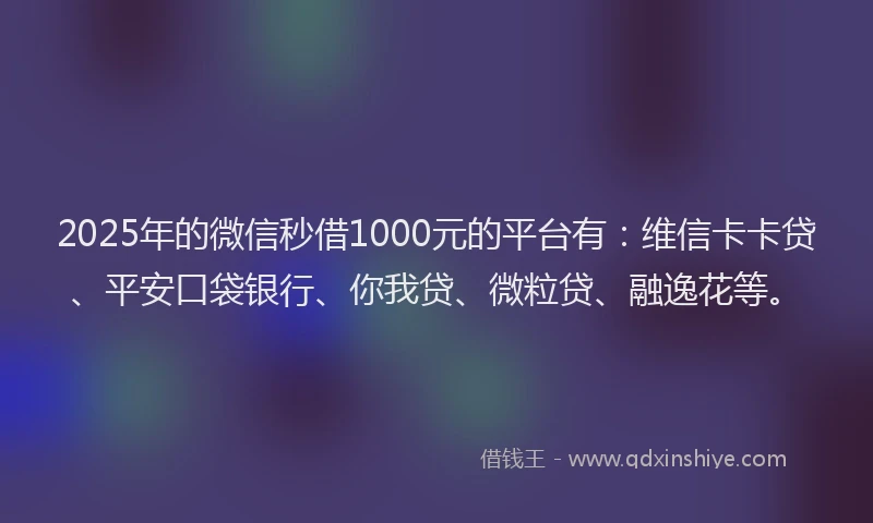 2025年的微信秒借1000元的平台有：维信卡卡贷、平安口袋银行、你我贷、微粒贷、融逸花等。