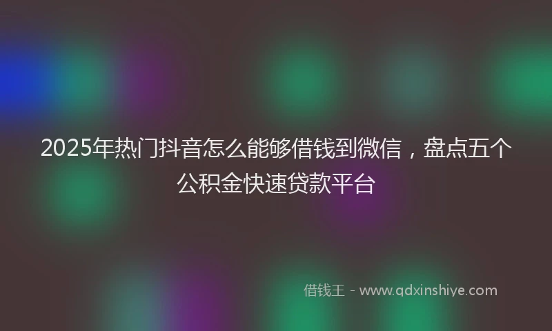 2025年热门抖音怎么能够借钱到微信，盘点五个公积金快速贷款平台