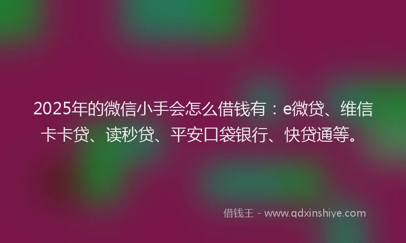2025年的微信小手会怎么借钱有：e微贷、维信卡卡贷、读秒贷、平安口袋银行、快贷通等。